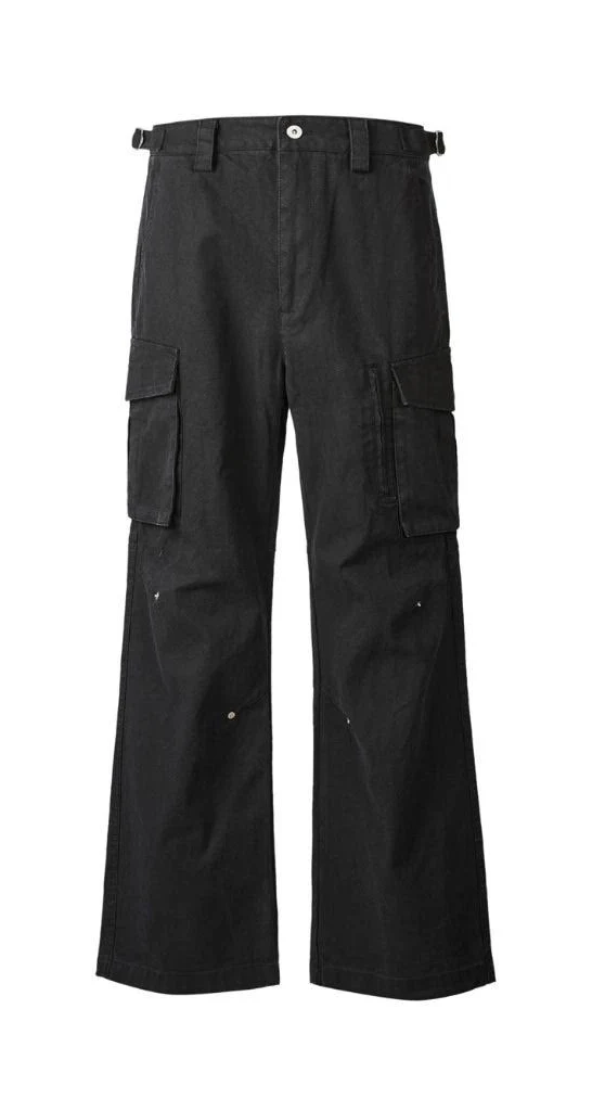 Men's Wide-Leg Cargo Pants with Side Pockets - Black image 1