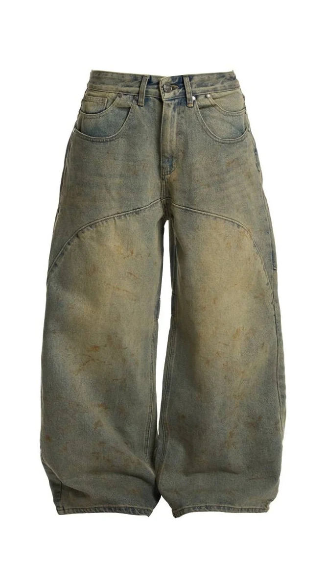 Wide-Leg Barrel Denim Jeans with Distressed Vintage Wash image 1