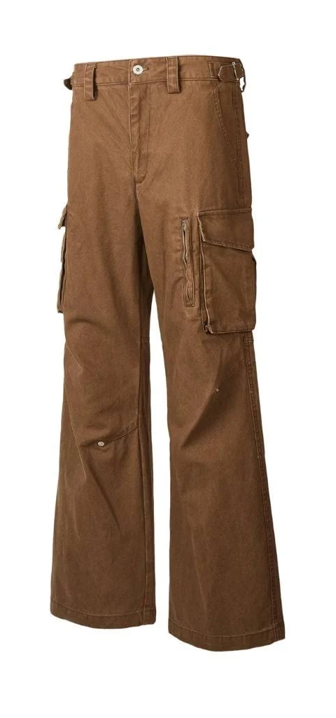 Wide-Leg Cargo Pants with Multiple Pockets, Brown image 1