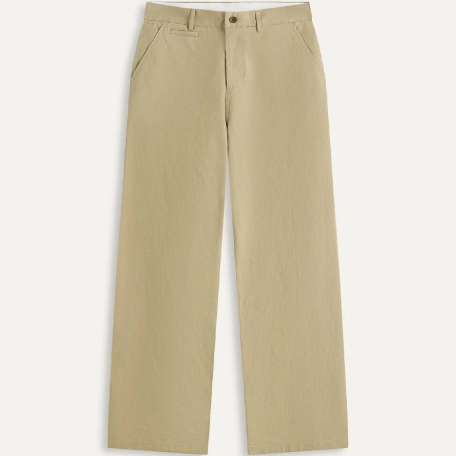 Wide-Leg Chino Pants Khaki Flat Front Full Length image 1